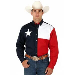 Roper Texas Flag Shirt Mens Large Long Sleeve Button Down Flag Collection Merica
